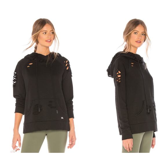 Alo yoga ripped hoodie dark grey S - Picture 1 of 7
